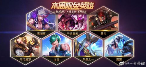 王者荣耀4.2限免英雄有哪些 王者荣耀4月2日