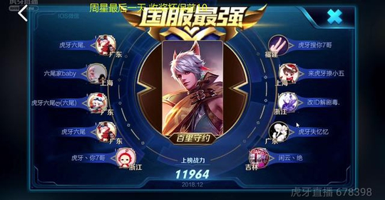 王者荣耀国服百里守约霸榜前四!主播六尾: